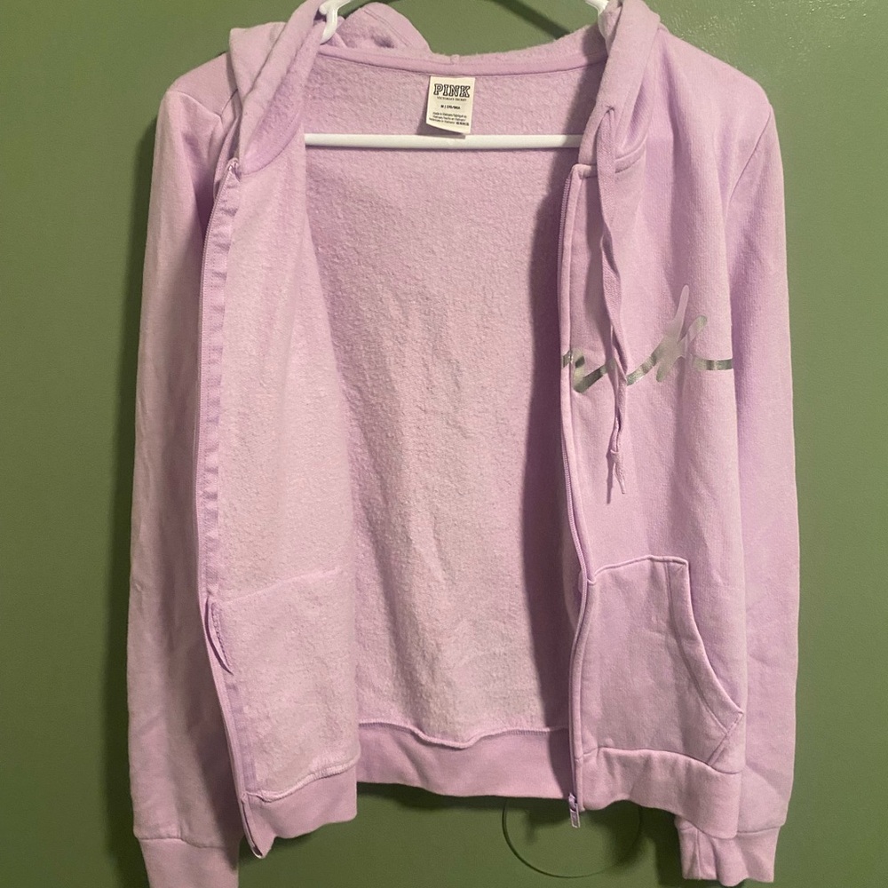 PINK Victoria's Secret Light Pink Hoodie with Silver Script - Picture 3 of 5